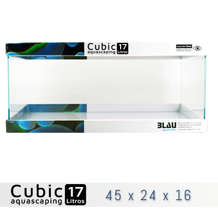 BLAU CUBIC AQUASCAPING 17 de 45x24x16 con cristal óptico, al mejor precio en nascapers, tu tienda de acuariofilia y aquascaping.