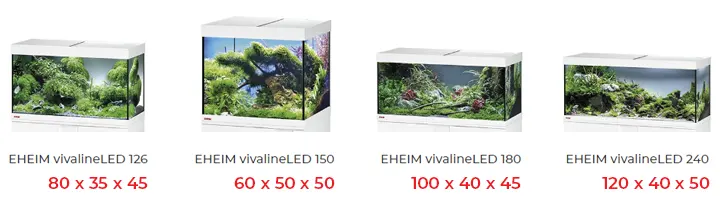 Dimensiones disponibles de los acuarios Vivaline LED de la marca alemana EHEIM
