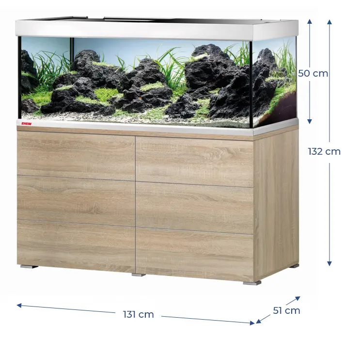 Medidas del acuario EHEIM Proxima Classic LED de 325 litros en color roble con mesa