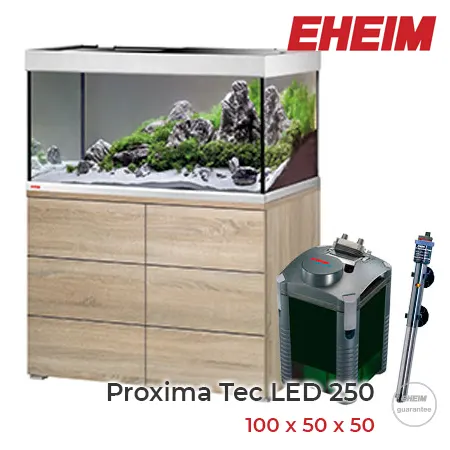 EHEIM Proxima Tec LED 250 litros con mesa en color roble.