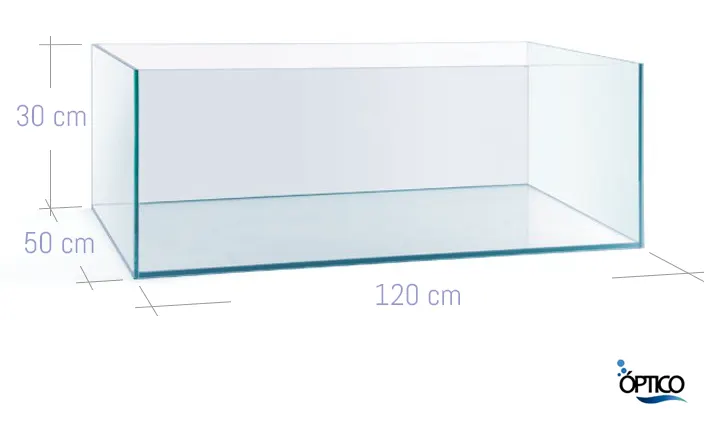 Medidas del acuario JBL Aquapet 120F de cristal óptico 120x50x30