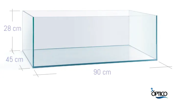 Medidas del acuario JBL Aquapet 90F de cristal óptico