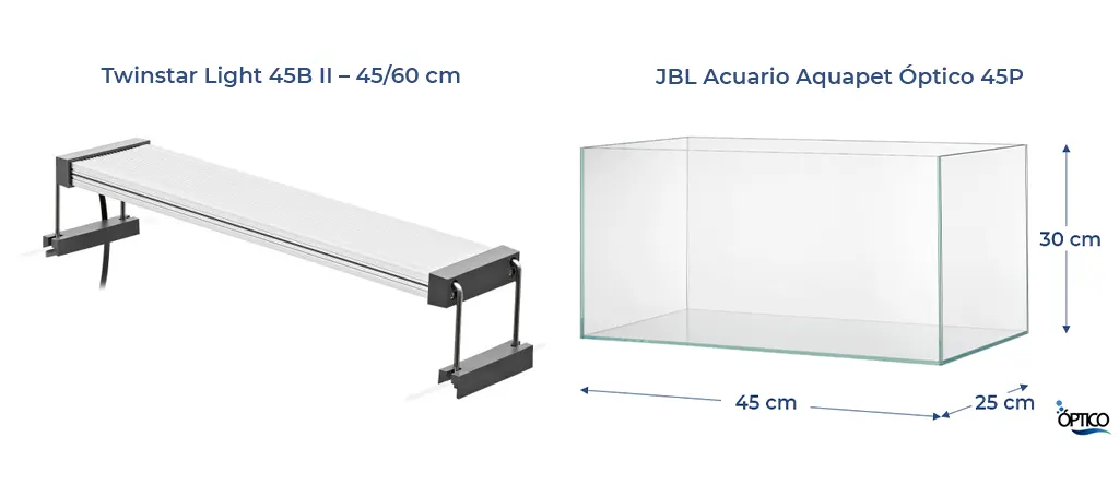 Kit de acuario + pantalla JBL Aquapet 45P y TWINSTAR Light II 45B con dimmer