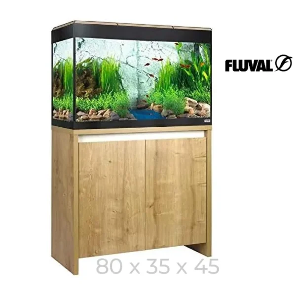 Acuario Fluval Roma de 125 litros con mesa de color roble