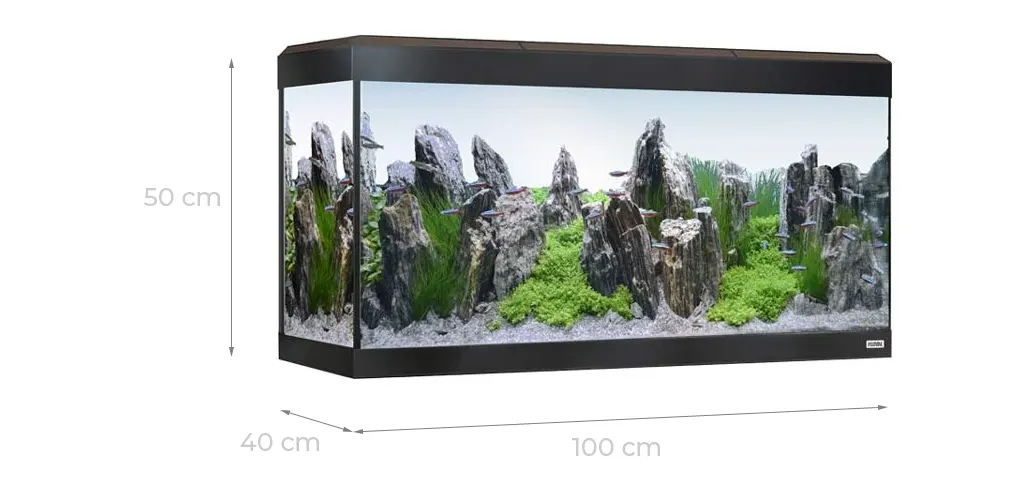 Fluval Roma 200 LED medidas 100 x 40 x 50 cm en color nogal