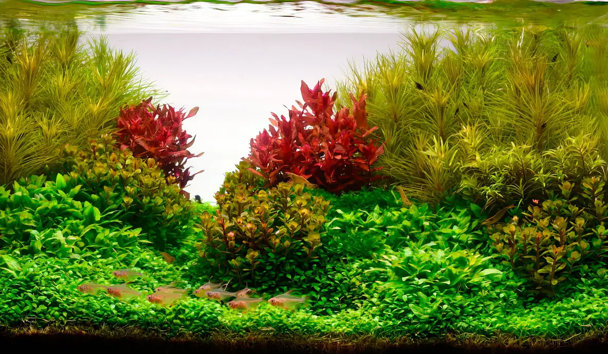 Acuario con plantas rojas