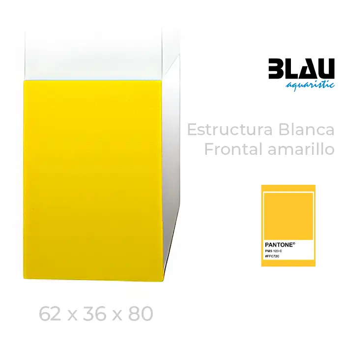 Mesa Blau con estructura negra y puerta frontal en Amarillo de 62x36x80.
