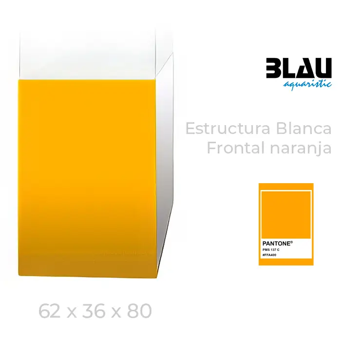 Mesa Blau con estructura blanca y puerta frontal en Naranja de 62x36x80.