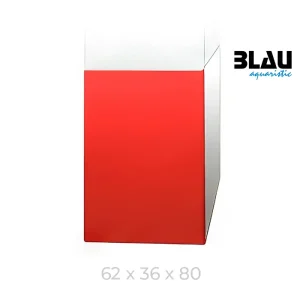 Mesa Blau con estructura blanca y puerta frontal en Rojo de 62x36x80.