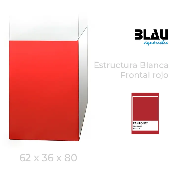 Mesa Blau con estructura blanca y puerta frontal en Rojo de 62x36x80.