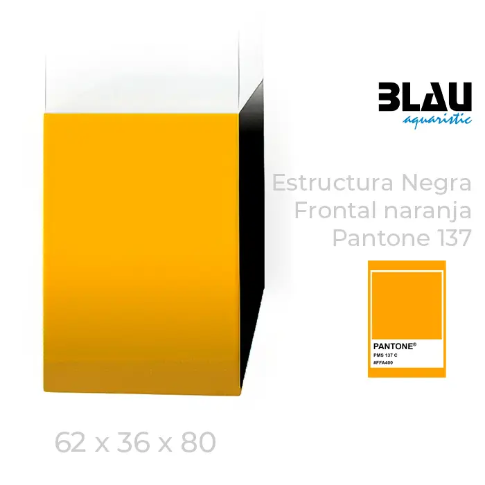 Mesa Blau con estructura negra y puerta frontal en Naranja de 62x36x80.