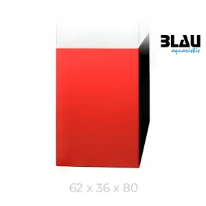 Mesa Blau con estructura negra y puerta frontal en Rojo de 62x36x80.
