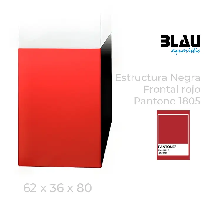 Mesa Blau con estructura negra y puerta frontal en Rojo de 62x36x80.