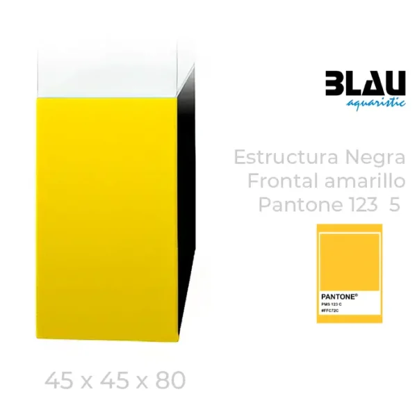 Mesa Blau con estructura negra y puerta frontal en Amarillo de 45x45x80.