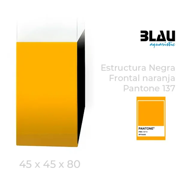 Mesa Blau con estructura negra y puerta frontal en Naranja de 45x45x80.