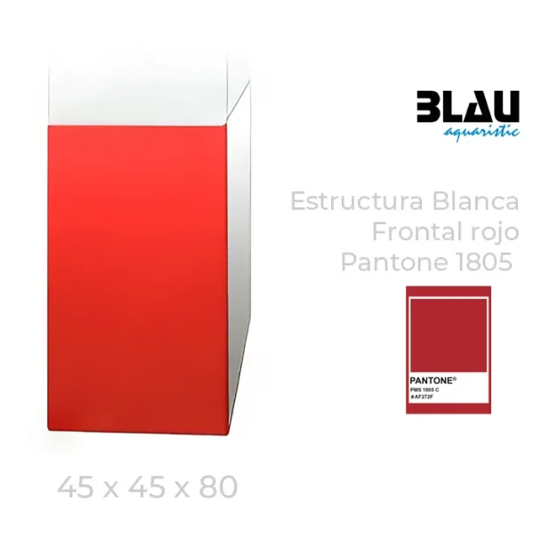 Mesa Blau con estructura blanca y puerta frontal en rojo de 45x45x80.
