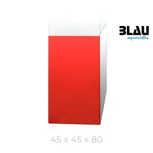 Mesa Blau con estructura blanca y puerta frontal en rojo de 45x45x80.
