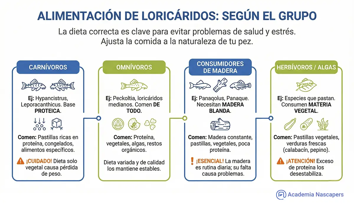 Alimentación de loricáricos según el grupo nascapers.es