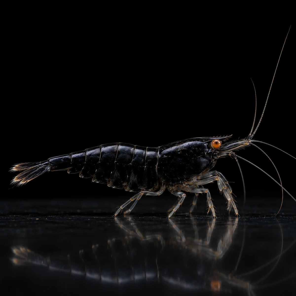Gamba Caridina OE BKK con coloración oscura y ojos naranja en nascapers.es