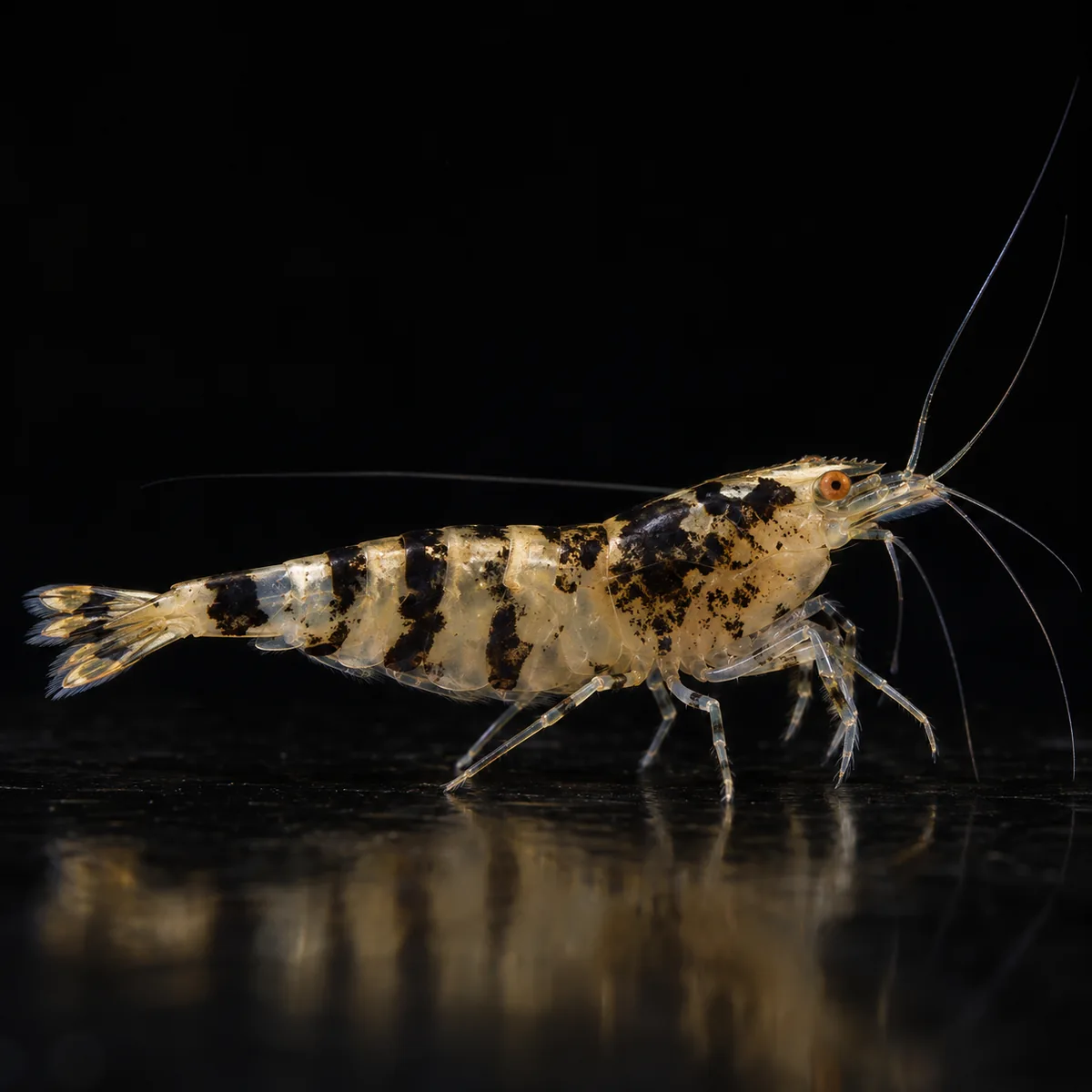 Gamba Black Calceo OE con marcas negras, zonas doradas translúcidas y ojos naranja en nascapers.es