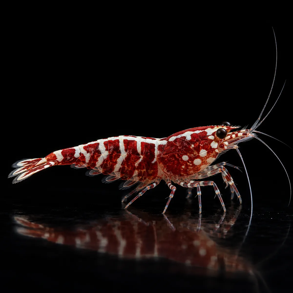 Caridina Selección Red Pinto Galaxy Fishbone, puntos claros en la cabeza y dibujo dorsal en forma de espina, nascapers