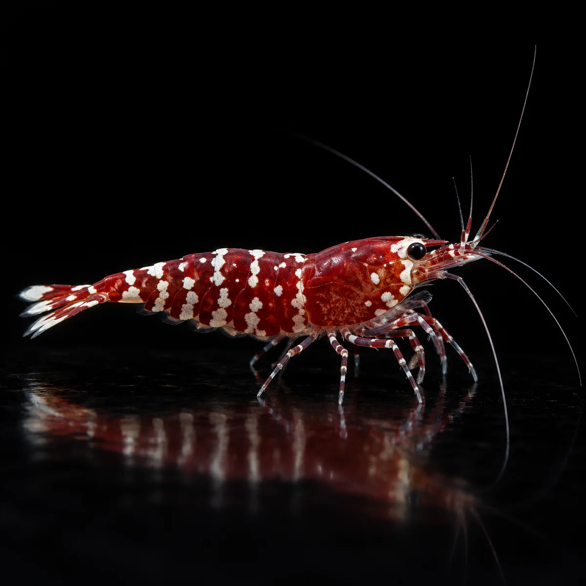 Caridina Selección Red Pinto Galaxy Tiger, punteado Galaxy y bandas Tiger sobre color rojo, nascapers
