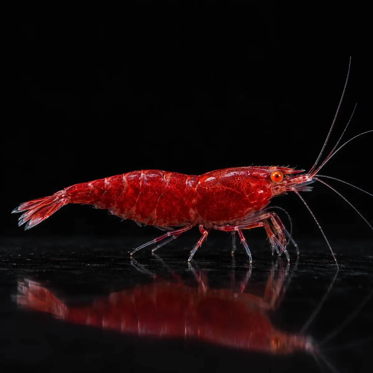 Gamba Caridina OE Red Diamond / Red Devil con coloración roja intensa y ojos naranja en nascapers.es